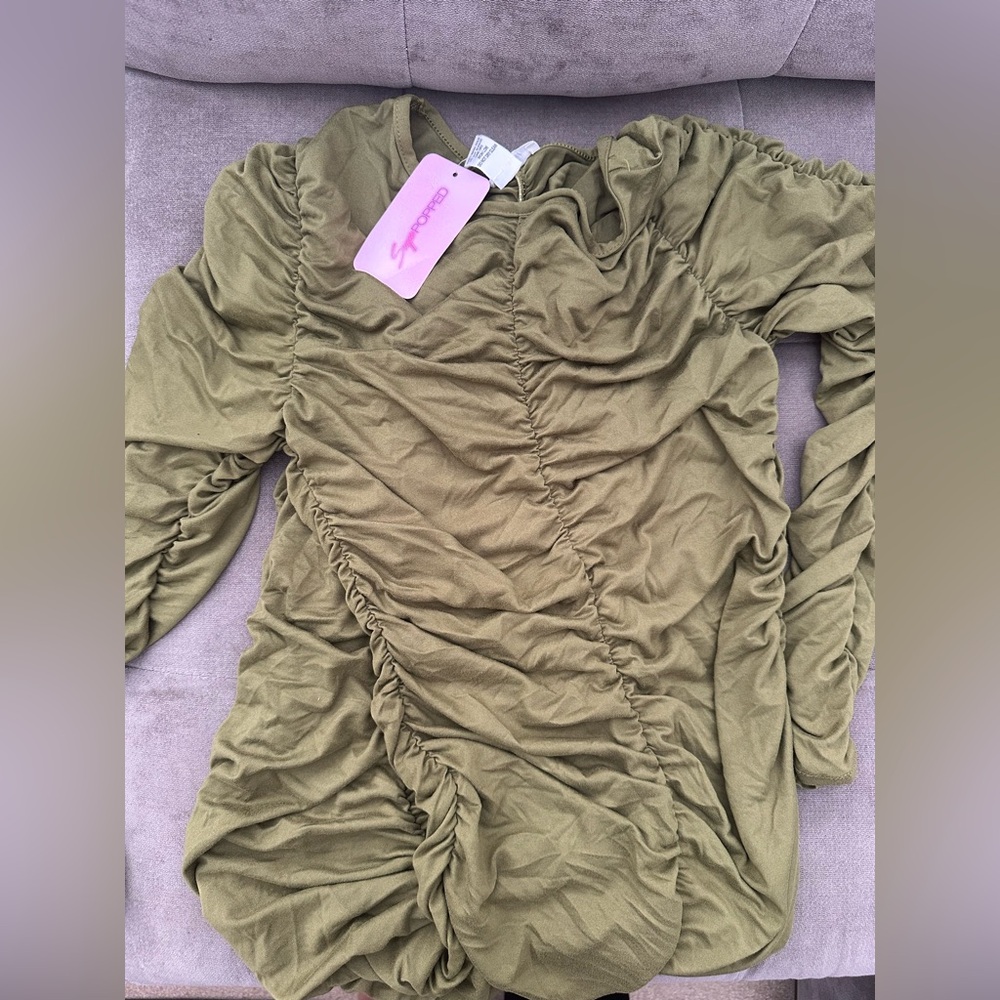 Sugar Popped Green Ruched Midi Dress